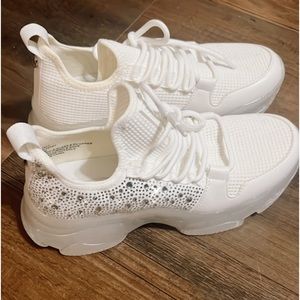 All white bling sneakers